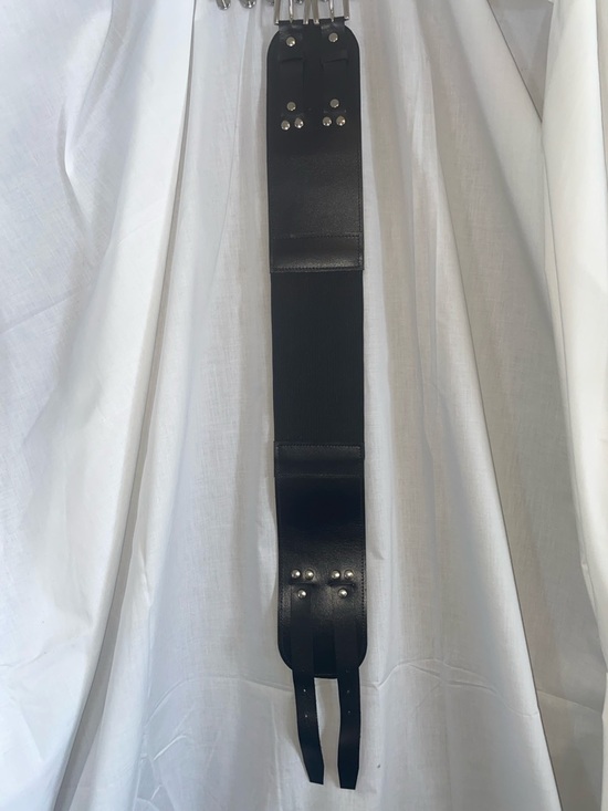 Accessories - Wide Double Buckle Black Leather Stretch Belt